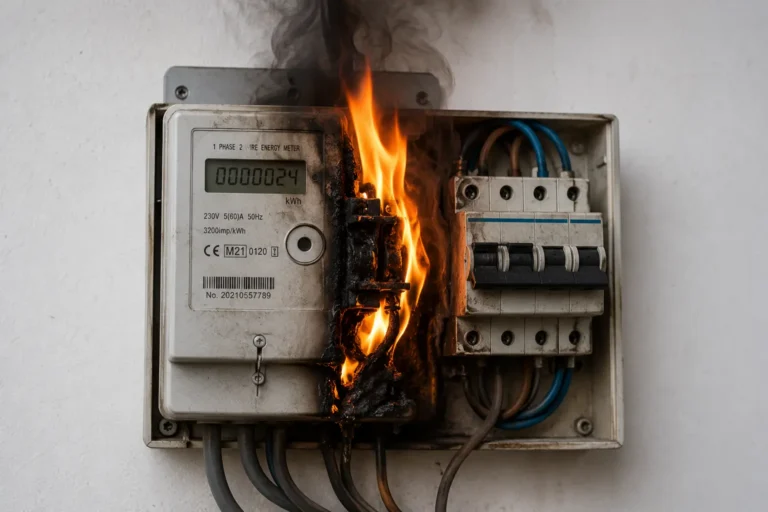 Compteur électrique qui prend feu, risque d'incendie électrique